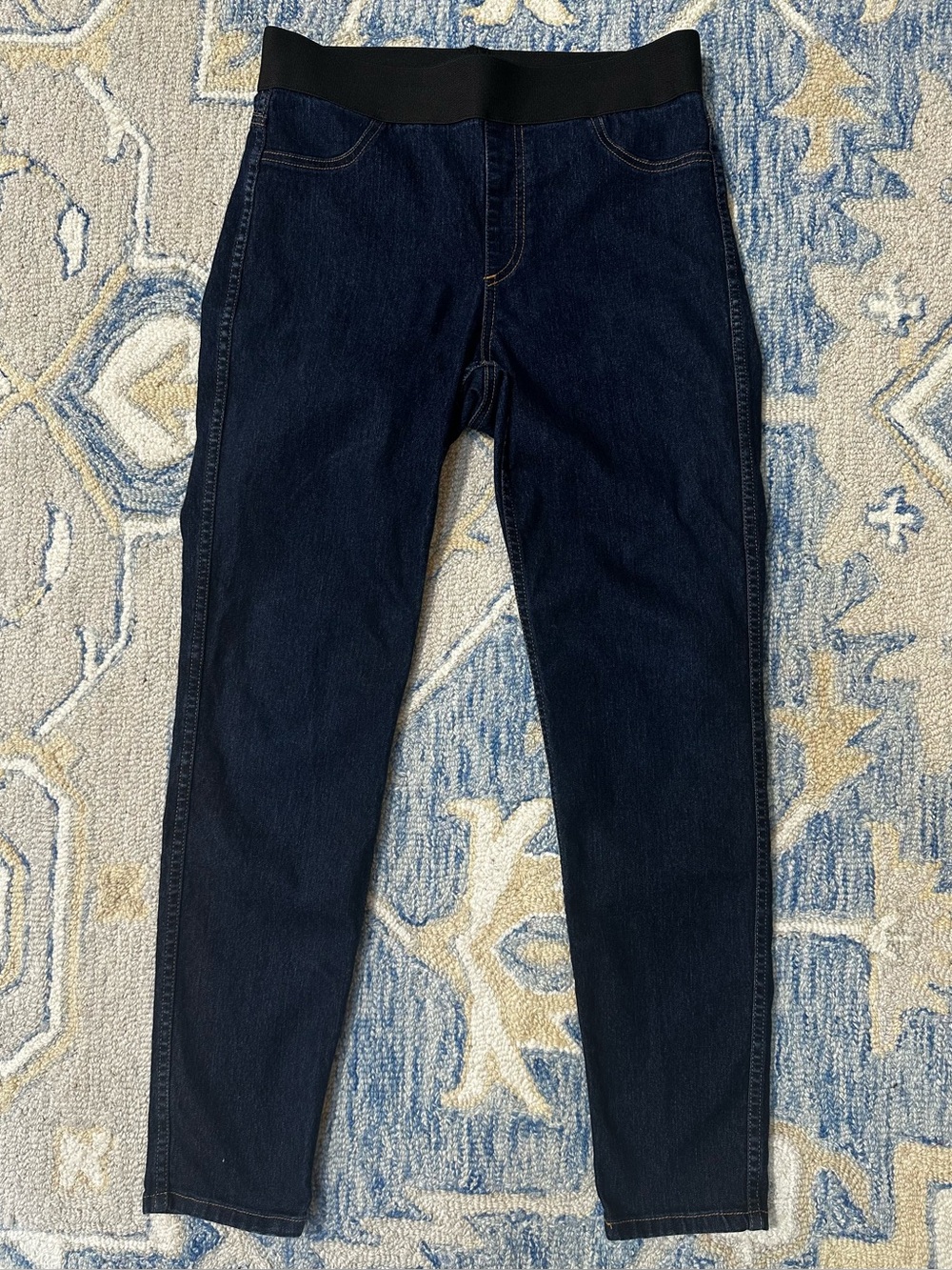 Karen Kane  Elastic Waist Dark Wash Pull-On Jeans 10 Blue Denim Stretch Comfort